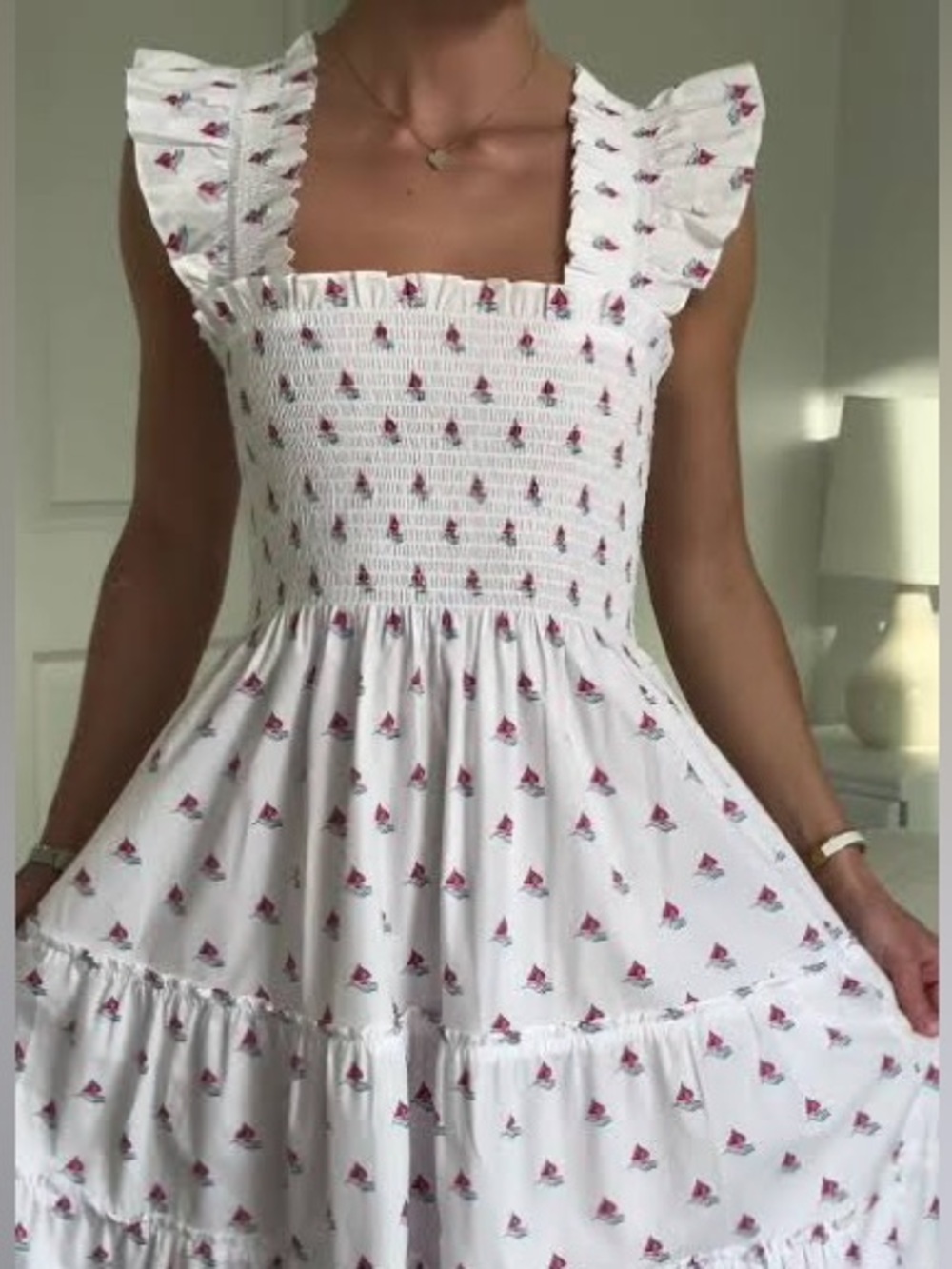 Hill House Ellie Love Boats Nap Dress, Size Small, Sail Boat Smocked Midi Dress
